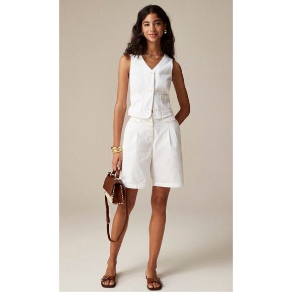J Crew Pleated Button Front Chino Shorts US Women's 14 Plus New - Picture 1 of 8